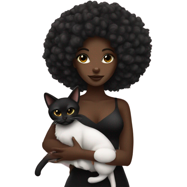 Darkskin girl with afro in a coquette style wearing black holding a cat emoji