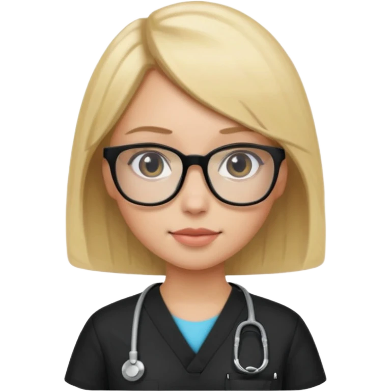 A girl in black scrubs with a blonde bob and glasses minus stethoscope  emoji
