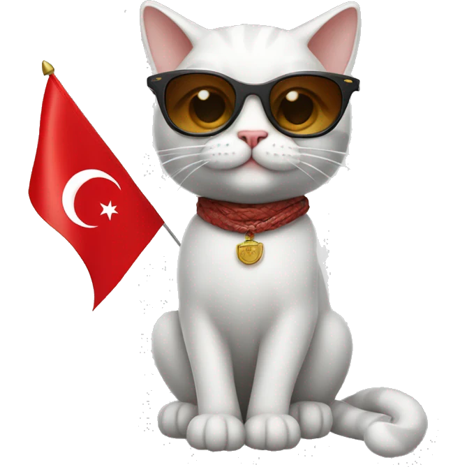 cat with sunglasses holding the turkish flag  emoji