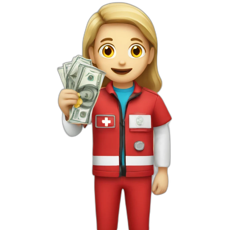 paramedics with red jacket red cross holds money  emoji