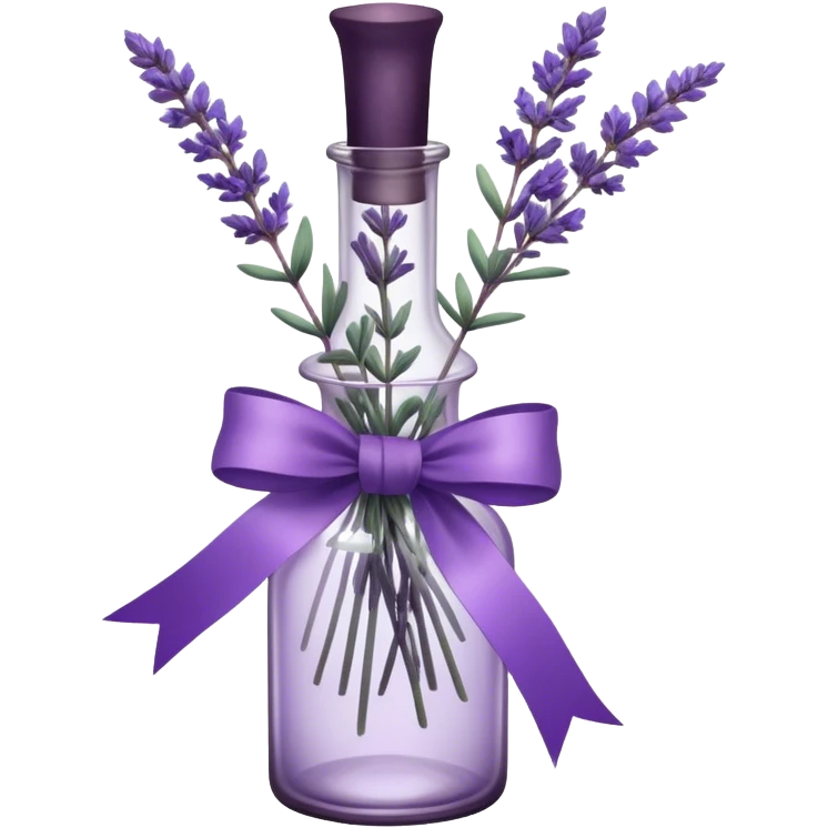 A vintage glass bottle, filled with delicate lavender stems in varying shades of soft lilac and deep aubergine, is adorned with a hand-dyed violet ribbon tied into a gentle bow. The light filters through the dusty glass, casting shadows of lavender sprigs onto the lace-covered surface, as if capturing a fleeting moment of serenity.






 emoji