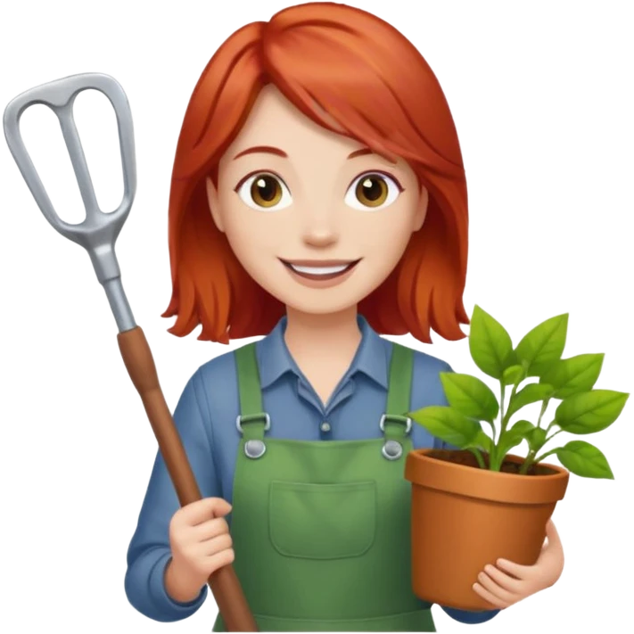 red hair gardener holding gardening tools emoji