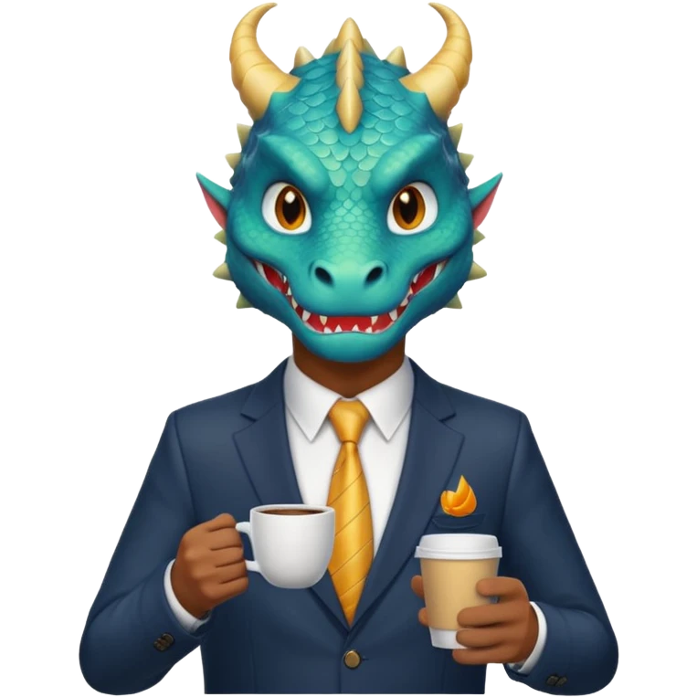 Dragon man in business suit drinking coffee  emoji