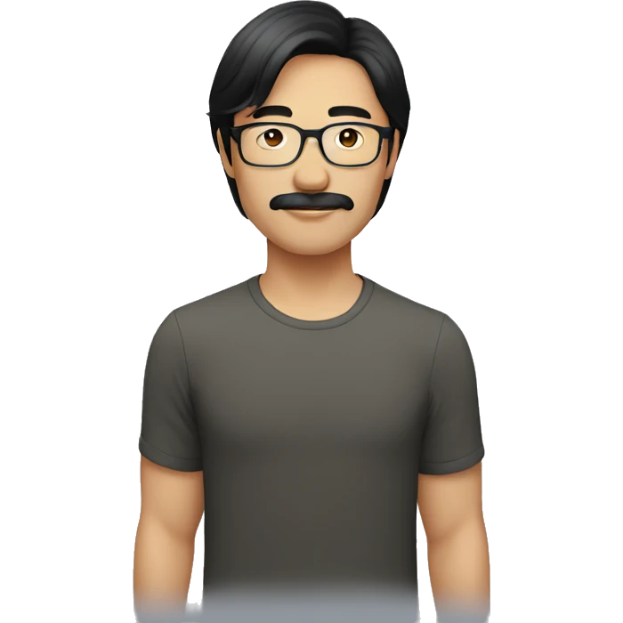 a shoulder length black-haired asian man, using glasses, with mustache emoji