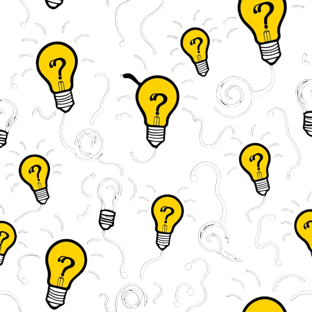 Group of men with chaotic minds, swirling tornadoes of tangled thoughts around their heads, containing question marks, light bulbs, and scribbles. The men have bewildered, overwhelmed expressions. emoji