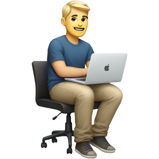 white-skinned male product designer sitting with macbook emoji