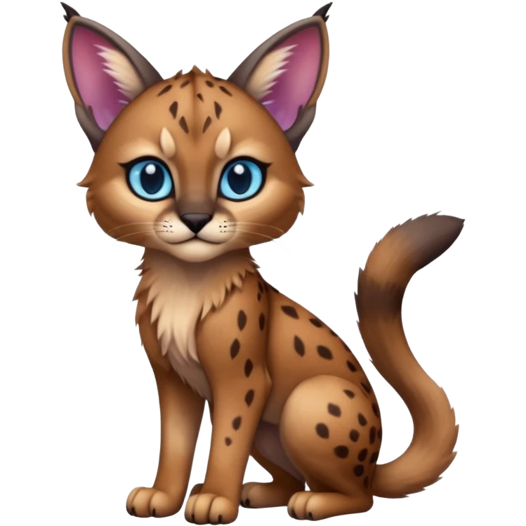 Cute Kawaii Epic Epic Aesthetic Cool Dark Warm-Colored Gradient Caracal-Cheetah-Bobcat-Lykoi-Fakémon-creature, (full body) emoji