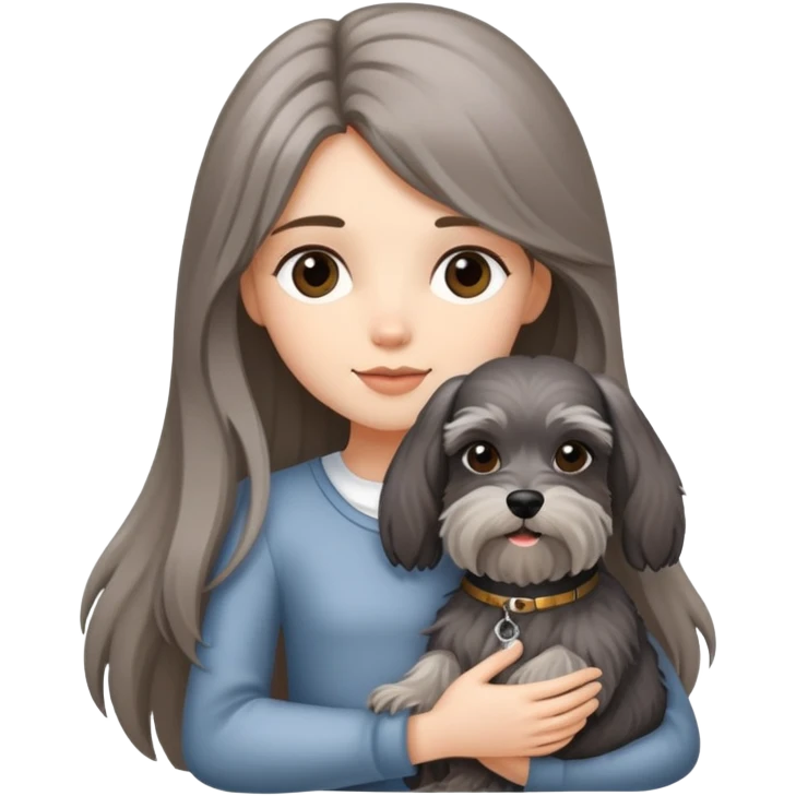 Black long-haired girl holding Schnauzer emoji