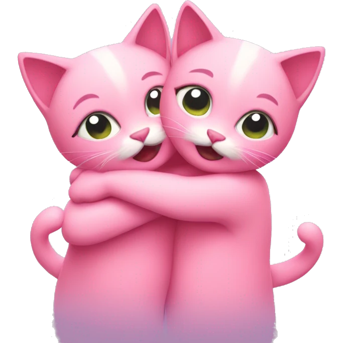 two pink cats hugging emoji