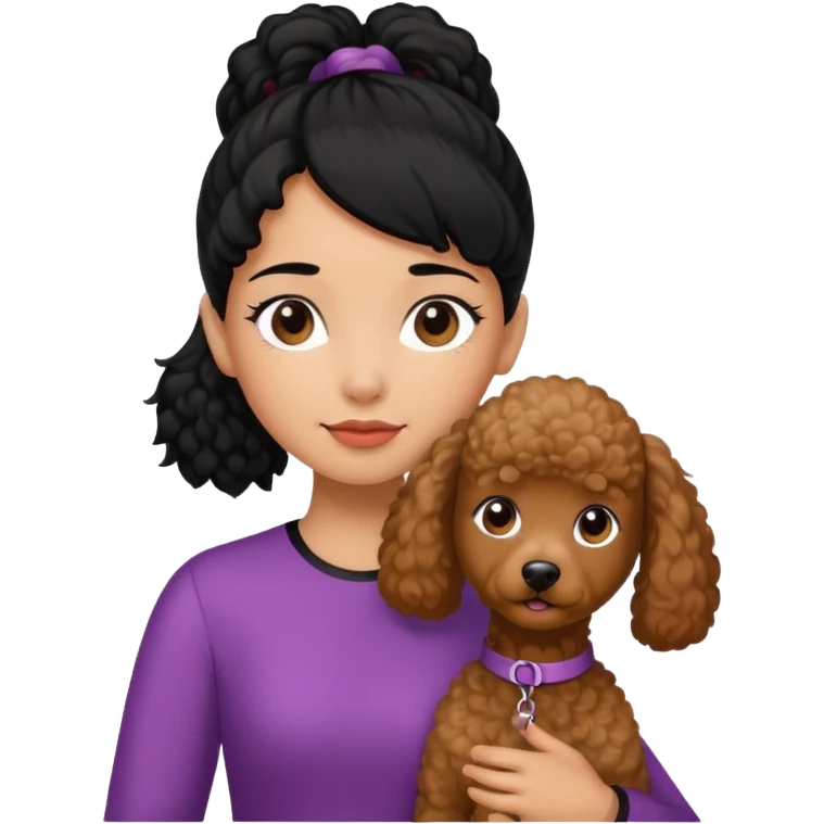 Ponytail black hair girl with brown Poodle say goodbye  emoji