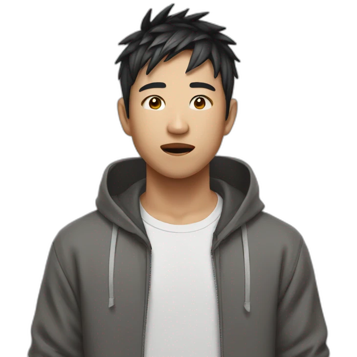 crazy asian boy short hair with hoodie emoji