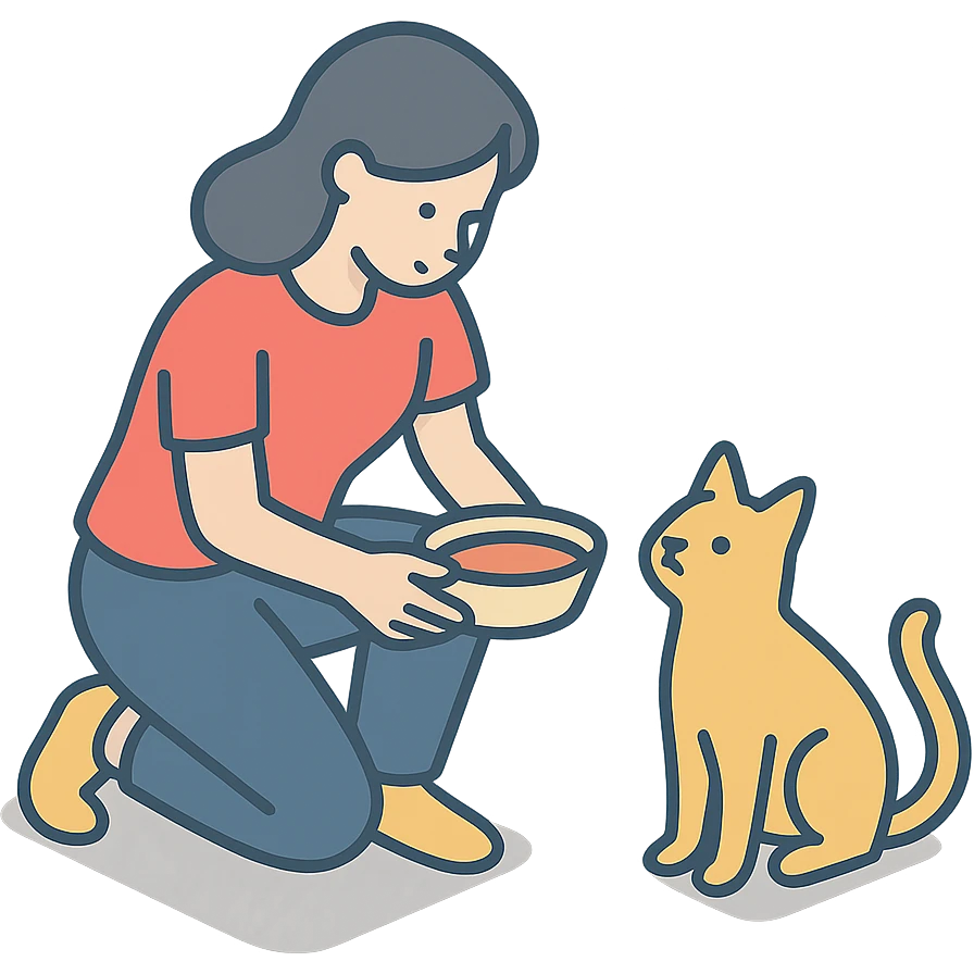 женщина кормит кошку emoji