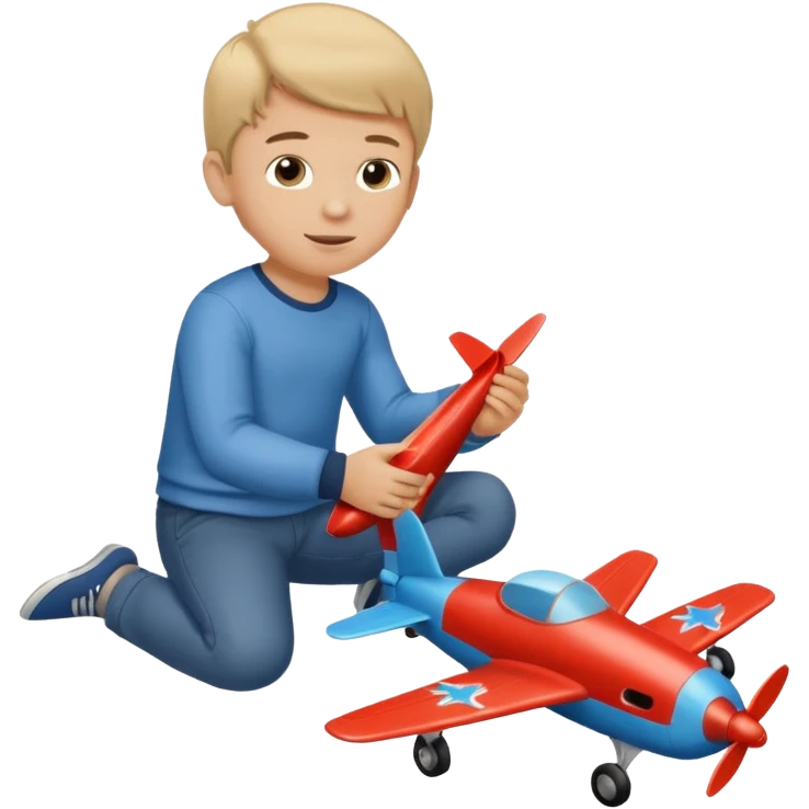 Little boy playing with toy airplane on the floor emoji