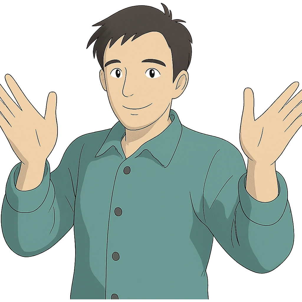 Give the man a different look in Ghibli style, with no background. emoji