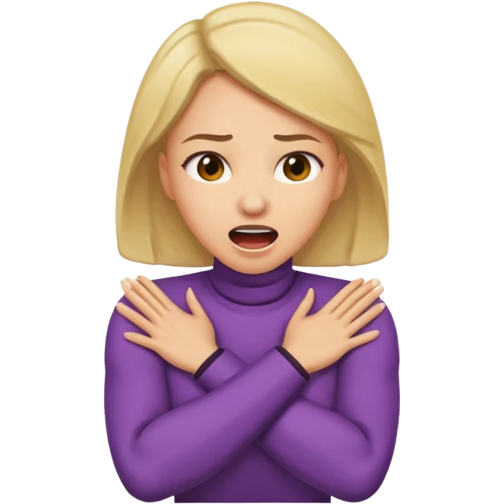 A woman with arms crossed to her neck screaming emoji