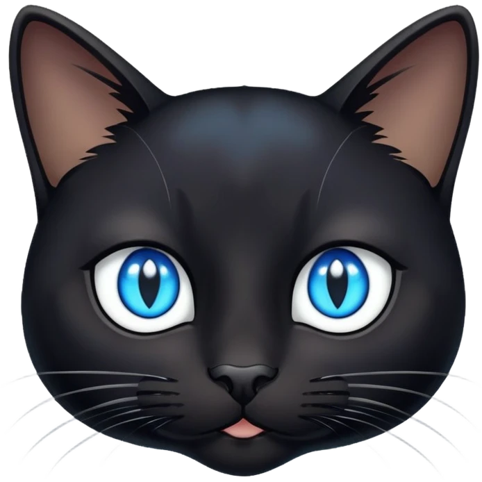 black cat face with bright blue eyes and a small white patch emoji