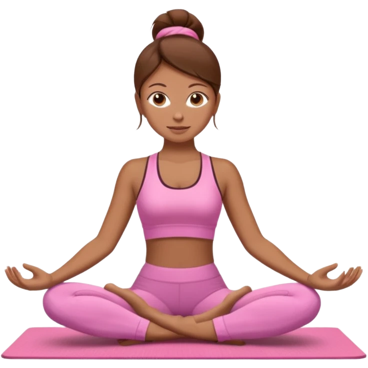 tan girl with brown hair and brown eyes doing yoga in pink outfit  emoji