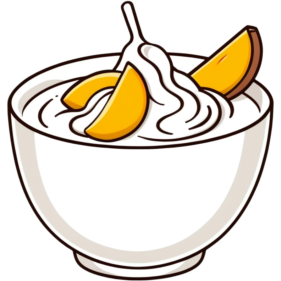 bowl of yogurt with fresh mango slices on top emoji