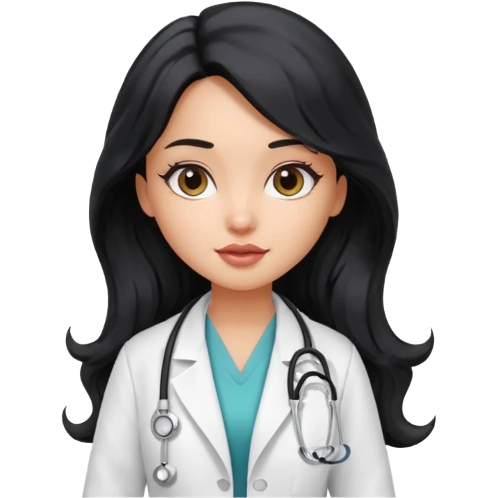 a pretty bratz light dusky girl s a doctor with long wavy black hair  emoji
