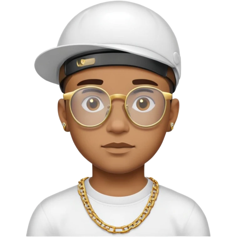 Brown boy wearing viser glasses with a buzz fade hair cut and think gold chain and neck tattoo emoji