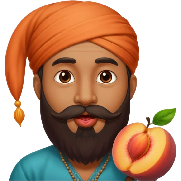 Indian man with a long beard licking a peach emoji