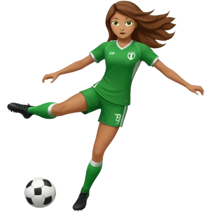 Long Haired Football Players, Female player, green cloth, full body kick ball emoji