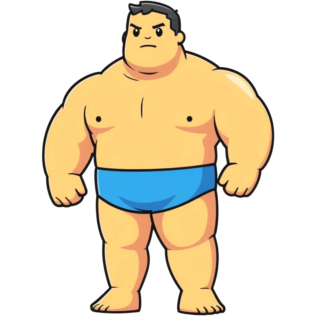 full body bulky male figure standing, robust build, broad shoulders, not too overweight but not skinny emoji