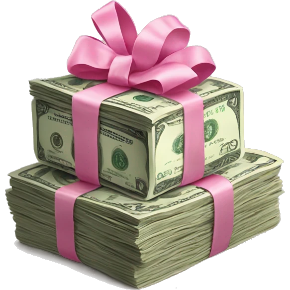 Stack of money with pink bow emoji
