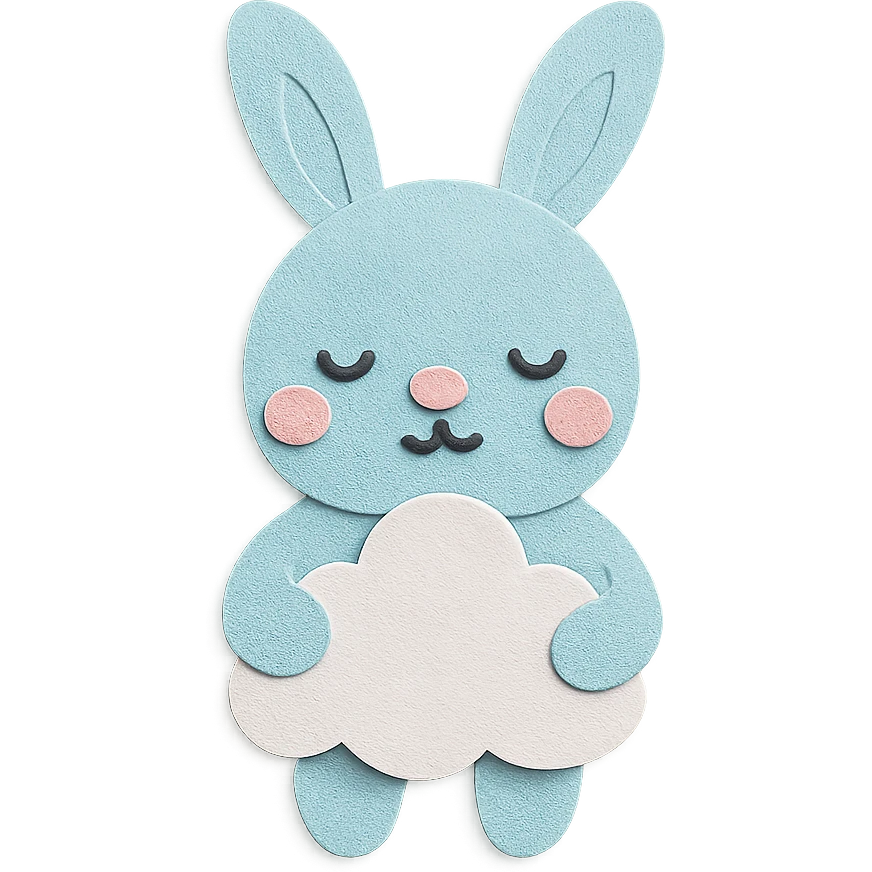 pastel blue bunny with a cloud, paper-craft style emoji