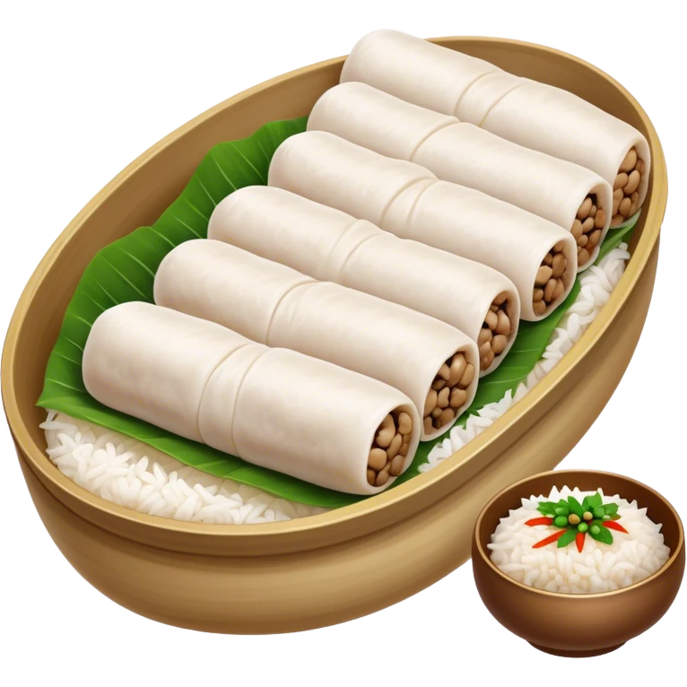 Cinematic Realistic B√°nh cu·ªën Dish Emoji, featuring steamed rice rolls filled with savory minced pork and mushrooms rendered with soft textures and inviting, warm lighting. emoji