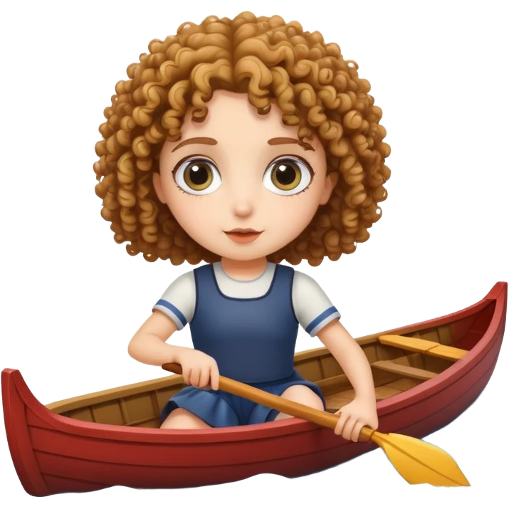 curly haired, fair skinned girl with big eyes rowing a boat emoji