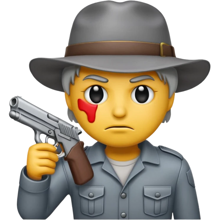  a tired unhappy emoji holding the gun on you emoji