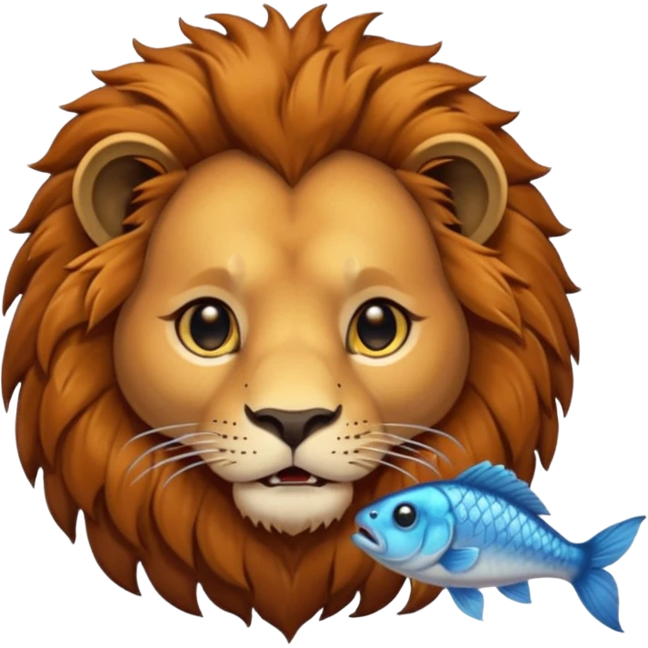  A lion eating a fish, feeling sad because it’s too small, portrait emoji