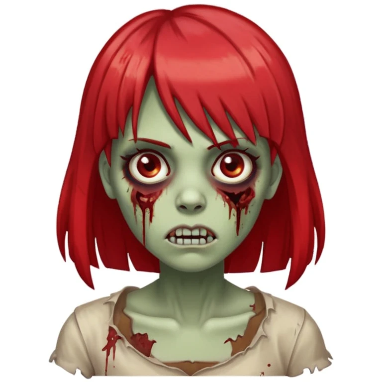 faça uma mulher zumbi com médio com franja com mechas na ponta vermelha  emoji