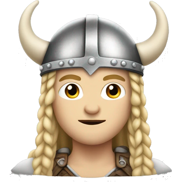 viking with long blonde hair and braids, white skin, wearing helmet with horns emoji