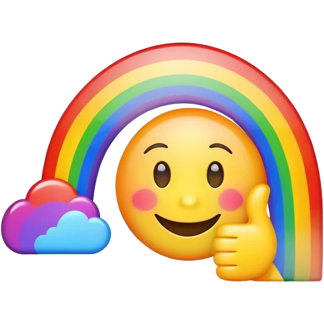 Rainbow with a happy face and also the hand going across  emoji