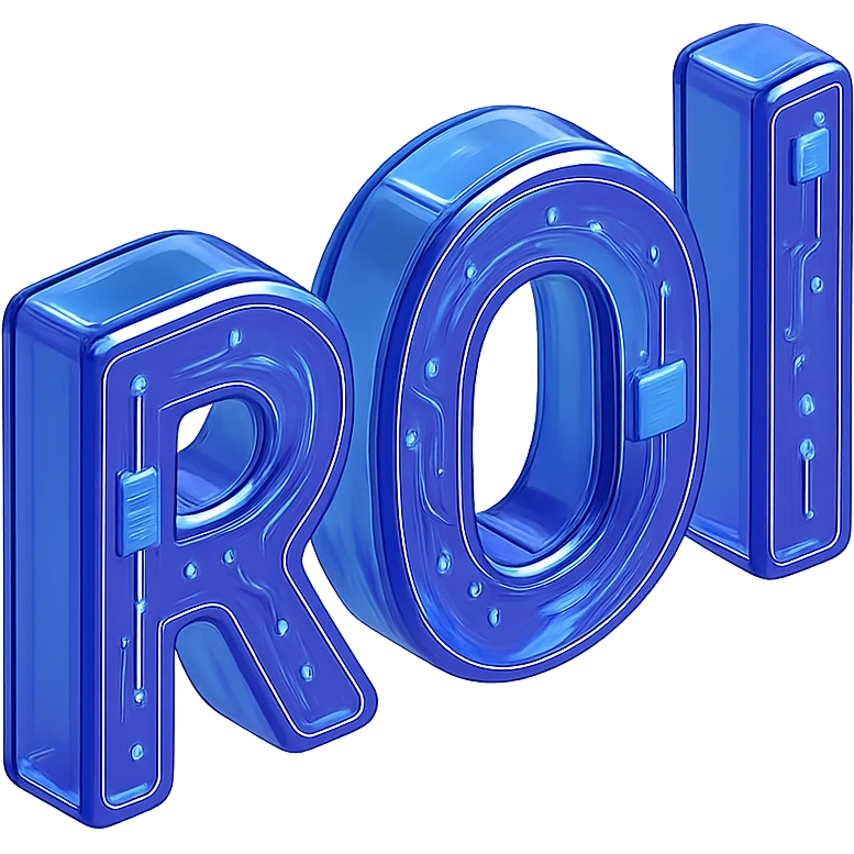 The letters 'ROI' in a glossy circuit style, modern and tech-inspired emoji