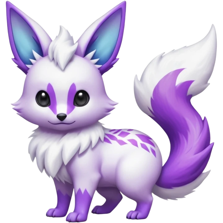 Hyper-realistic pastel wildlife Beautiful Real life wild feral Frosty Albino Shiny White with Violet markings Eevee-Liepard-Zangoose-Pokémon-Digimon-Fakémon-fusion-hybrid-creature emoji