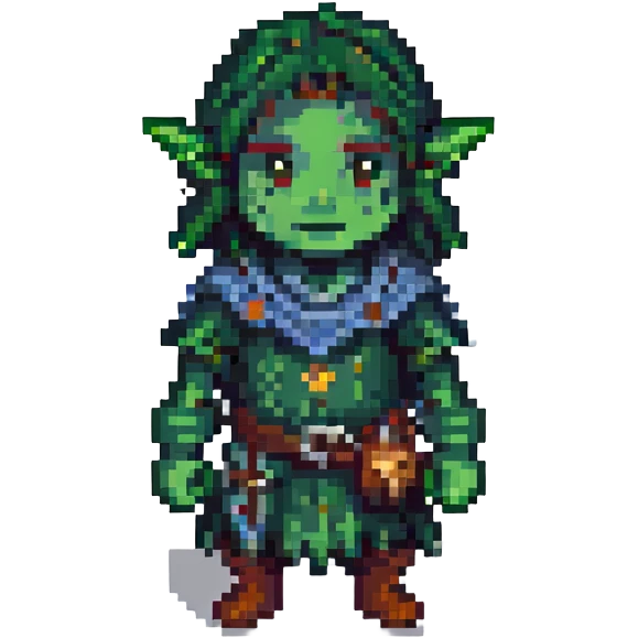 dark green firbolg character, pixel art, emoji size emoji