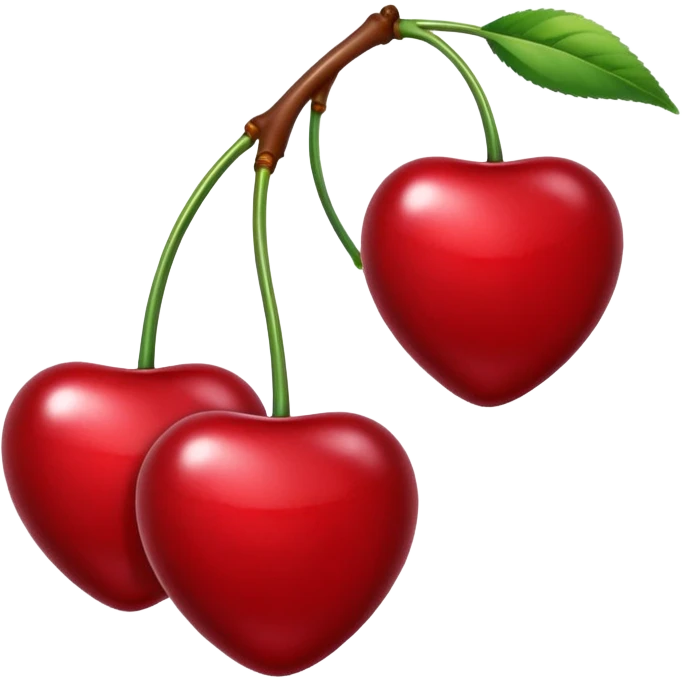 A pair of cherries emoji made of polished silver chrome, smooth rounded shapes, glossy metallic finish, soft highlights and reflections, cute proportions, iOS emoji style, centered, clean white background, no text emoji