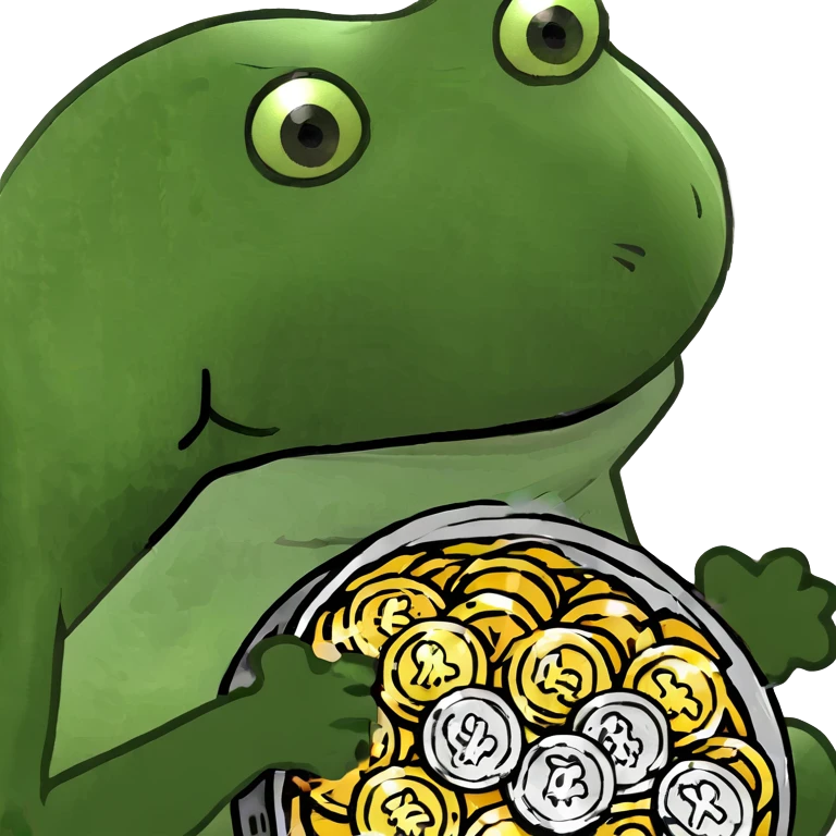bufo frog (pepe) with a pile of coins emoji