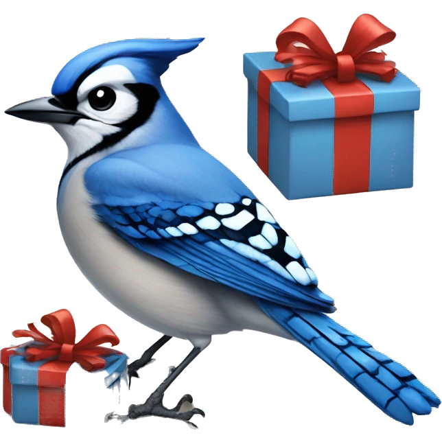 Blue Jay on a Present emoji