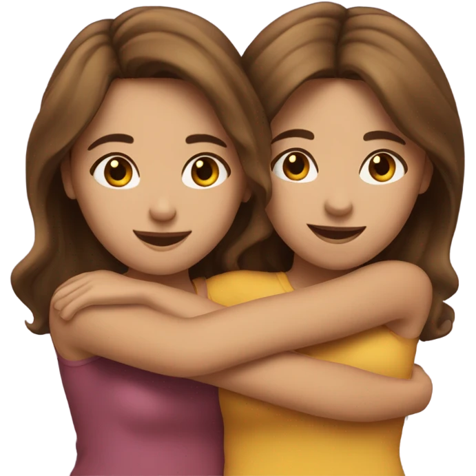 Realistic brown hair girl hugs realistic brown hair girl best friends emoji
