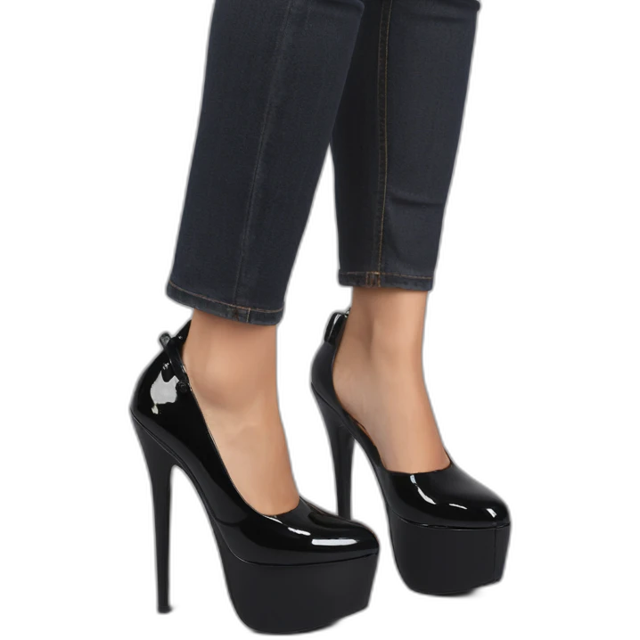One Black Patent Leather Daffodile Platform Heels emoji