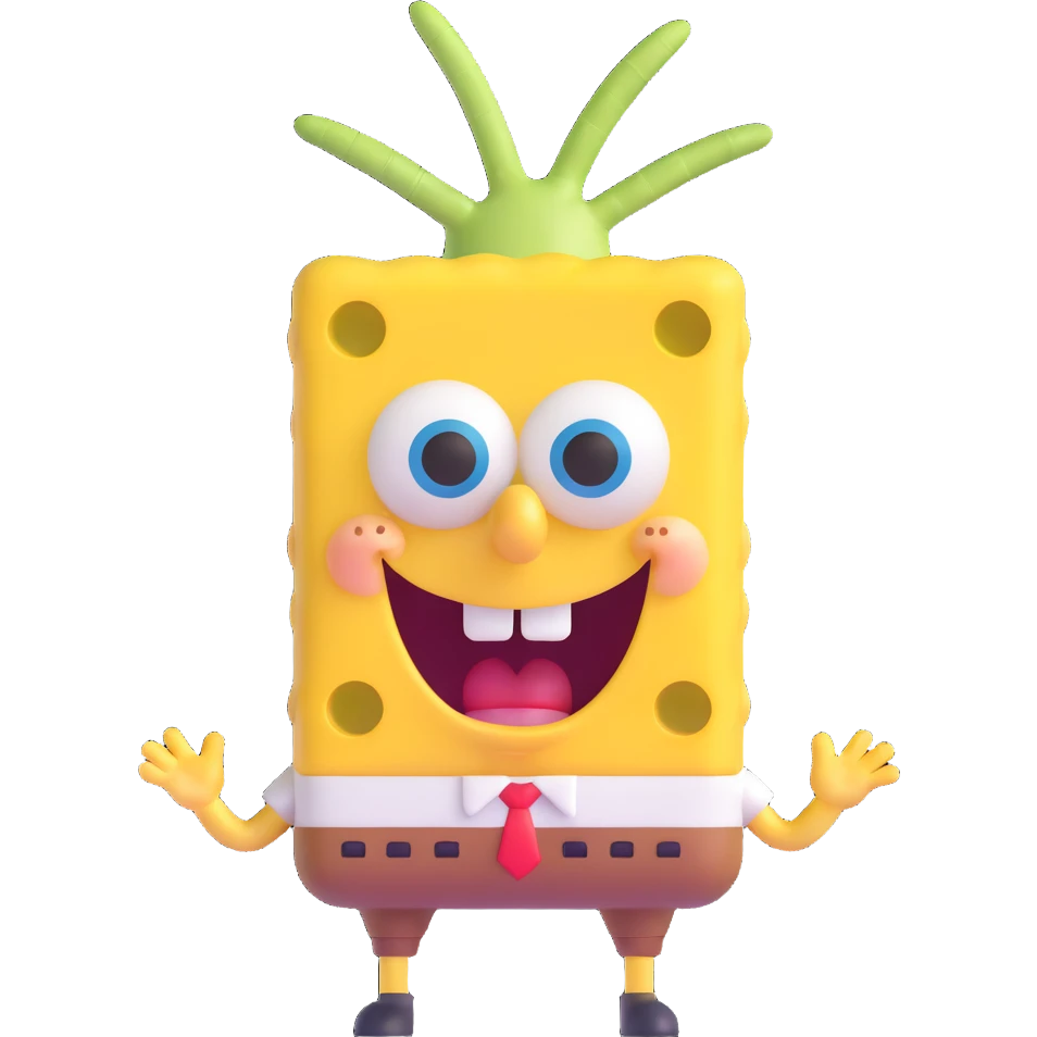 Spongebob Squarepants with rounded features, surprised expression, 3D emoji style emoji