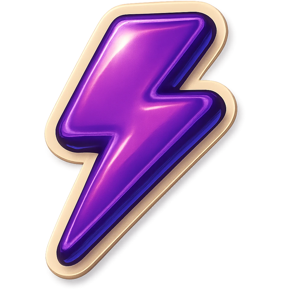 purple lightning bolt, energetic, bold outlines, vintage sticker style emoji