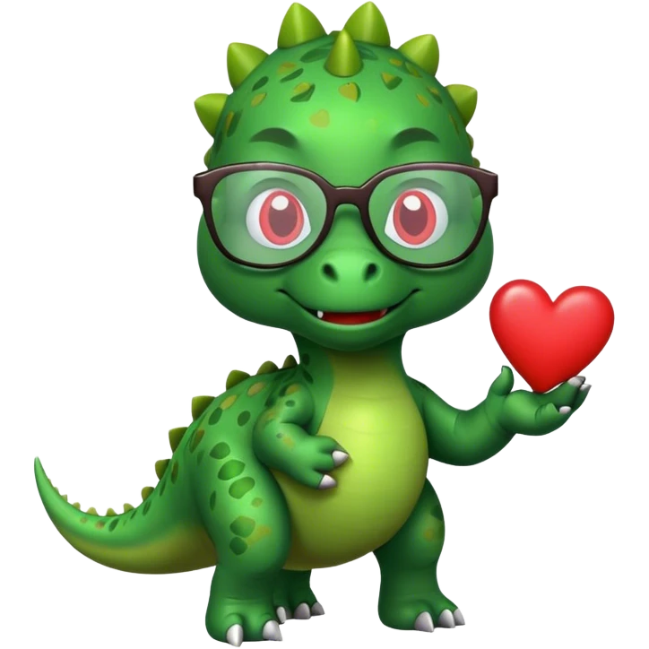 dinosaur in glasses holding hearts emoji