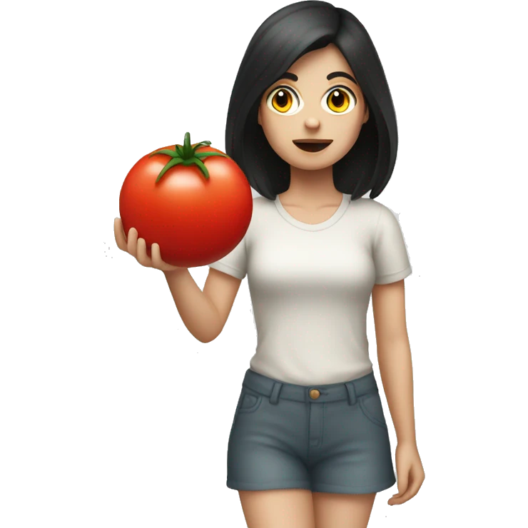 pale girl dark hair throwing a tomato  emoji