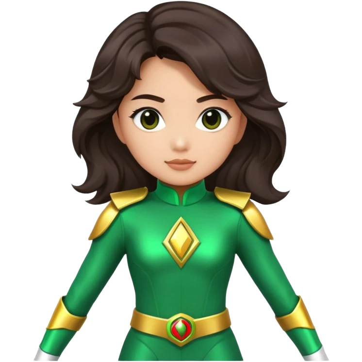 green Power Ranger Asian girl with dark brown wavy hair emoji