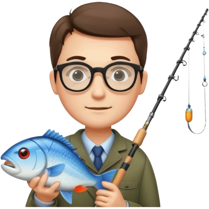 Accountant who wears glasses and loves fishing with fair skin and bold spot no hat emoji